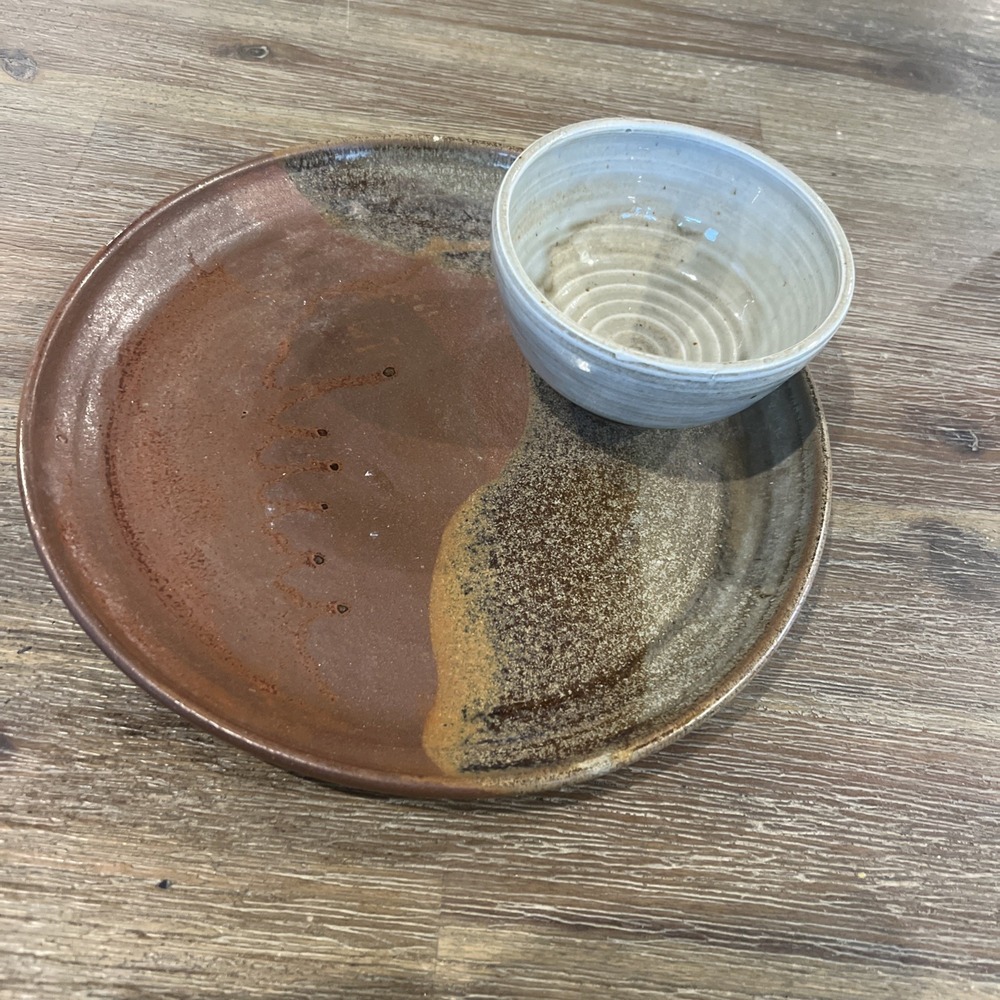 Vintage MCM Studio Pottery Chip And Dip Plate Retro Kitchen